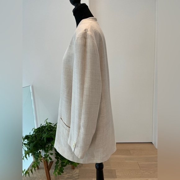 JAEGER Vintage Cream Linen Blend Lined Long Jacket Neutral Coastal Classic Chic - Picture 7 of 17